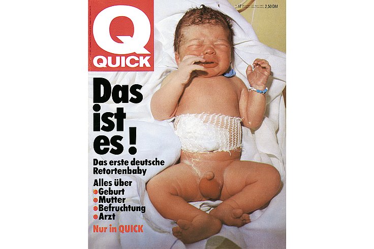 Titelbild der "Quick" zum ersten IVF-Baby vom 22. April 1982, Quelle: Archiv des Instituts für Geschichte und Ethik der Medizin, FAU.