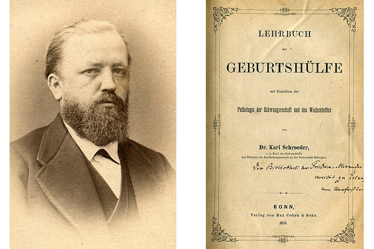 Karl Ludwig Ernst Friedrich Schröder (1838 -- 1887); Titelblatt des Lehrbuchs für Geburtshilfe, 1870, Quelle: Universitätsbibliothek Erlangen.